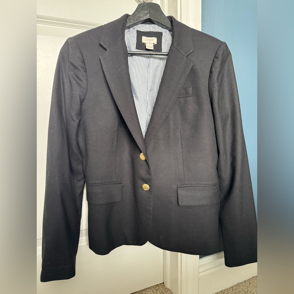 J. Crew Black Linen Blazer with Gold Buttons